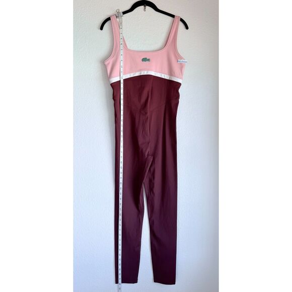 NWOT Women's Lacoste x Bandier All Motion Scoop-Neck Bodysuit in Bordeaux & Pink - Picture 12 of 16